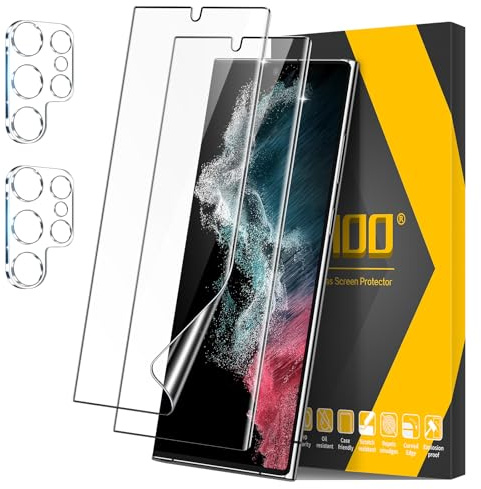 JEHOO für Samsung Galaxy S22 Ultra Schutzfolie, 2 Stück Weiche TPU Schutzfolie [Nicht-Glas] und 2 Stück Kameraschutz, Fingerabdruck-ID Unterstützen HD Klar Blasenfreie Vollständige Abdeckung