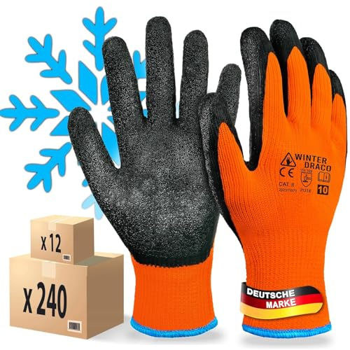MK-Glove Warme Arbeitshandschuhe (24 Paar) - Größe 9-L | Winter Bauhandschuhe mit Latex, Beschichtung, Thermo, arbeitshandschuhe Abriebfest, Heren Sicherheitshandschuhe