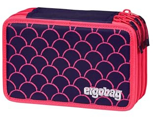 ergobag Maxi Mäppchen Set 40-Teilig, Lyra Bunt- und Filzstifte, Kleingeld Fach, Lineal, Schere PerlentauchBär - Lila