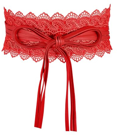 JJDreams Damen Schnüren Hüftgürtel Obi Bindegürtel Bowknot Breite Wickelgürtel Retro Bindegürtel,M,Rot