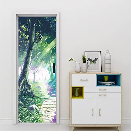 3D Türtapete 70x200 Türaufkleber Selbstklebend Türfolie Poster Fototapete Türbilder Türtattoos Wasserdichte Tür Stickers für Kinderzimmer Wohnzimmer Badezimmer Wald-Landschaft