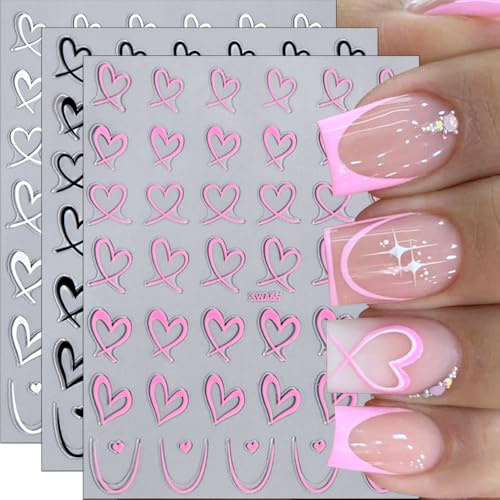 3D Herz Nagelsticker Valentinstag Selbstklebend Nail Art Design Aufkleber Zubehör - Nagelfolie mit Herzen für Valentine's