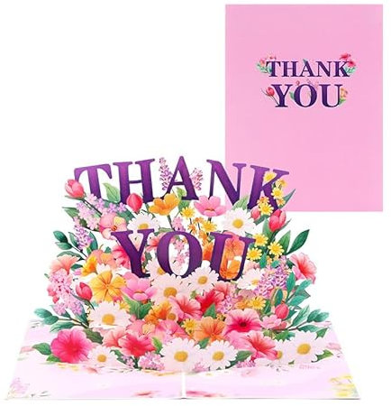 GEHENFRUCHT 3D Dankeskarte mit Blumen zum Danke sagen | Pop-Up Grußkarte Dankeschön 3D Grußkarten Muttertagskarte, Vatertagskarte, Geburtstagskarte für Mama Papa Lehrer (Thank you-Pink)