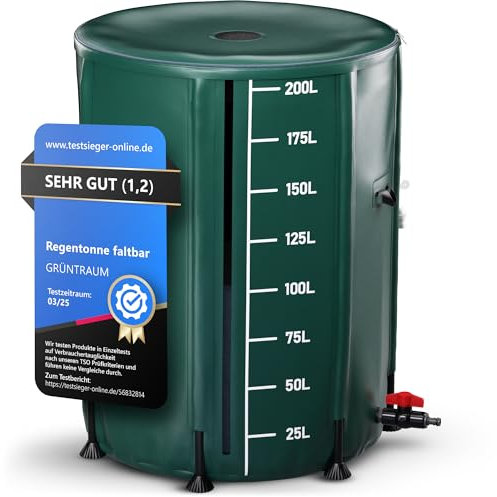 GRÜNTRAUM Serbatoio per pioggia pieghevole da 200 litri [con innovativo indicatore di riempimento] Resistente alle intemperie