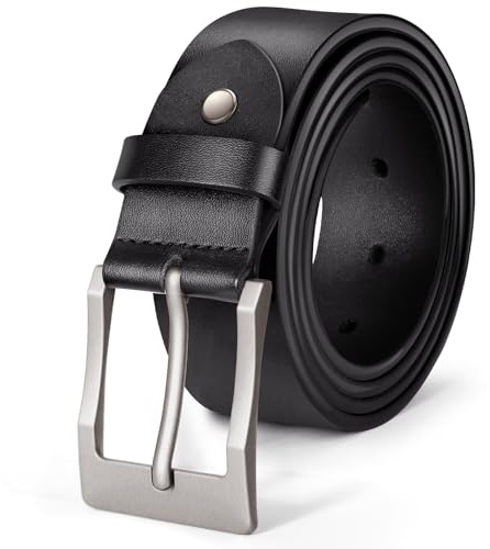 J.Fée Cintura Uomo Pelle Nera 35mm Larghezza, Cinture da Uomo con Fibbia Quadrata Argentata, Cintura in Pelle Cinta Jeans, Regalo Signore Regali Natale, 110CM