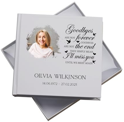 Personalised Memorial Photo White Album With Sentiment Goodbyes Are Not Forever For 50 x 6x4 Photos