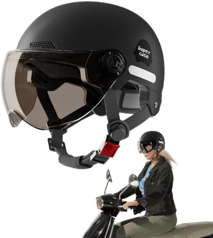 Casque Trottinette Electrique Casque pour Vélo Électrique Trottinette | Électrique Avec Visière Moto Jets Ouvert Ouvert Moto 3/4, Unisexe Adulte,45-65 Cm