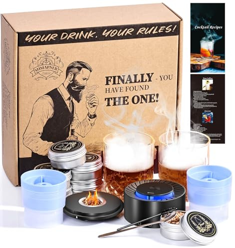 Electric Whiskey Smoker Set mit 2 Glasses, 6 Geschmacksrichtungen Holzspäne, 2 Eisball-Formen, Cocktail Bourbon Old Fashioned Drink Räucherset, Geschenk für Männer Väter Ehemann Vater,kein Butan nötig