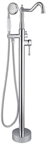 IUokLU Ensemble de Robinet de Baignoire autoportant Robinet de Remplissage de Baignoire sur Pied à Haut débit avec douchette à Main et Bec de Baignoire à 360 °,Chrome