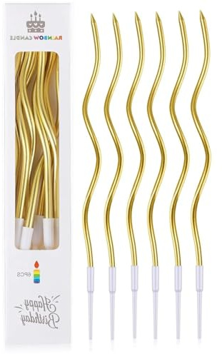 24 Pcs Gold Birthday Cake Candles, Long Twisty Spiral Candles for Cakes for Birthday Wedding Baby Party Decorations