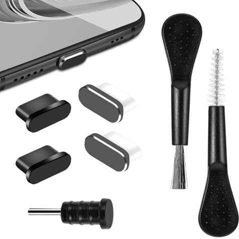 DOPENSPI 7 delar telefon laddningsport rengöringsset, USB C dammskydd plugg set, typ C antidammskydd, mobiltelefon surfplatta skyddskåpa dammskydd dammskydd rengöring tillbehör med rengöringsborste