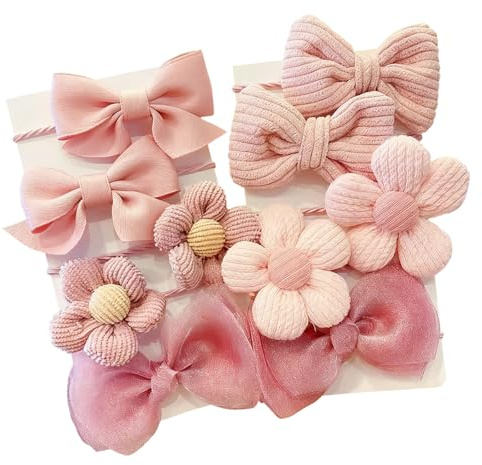 Ztolbriy 10 Stück Cute Haargummi – Rosa Schleife & Blume, kleine Haargummis für Mädchen, niedlicher Zopfgummi mit Schleifenknoten, Haarschmuck für Babys & Kinder