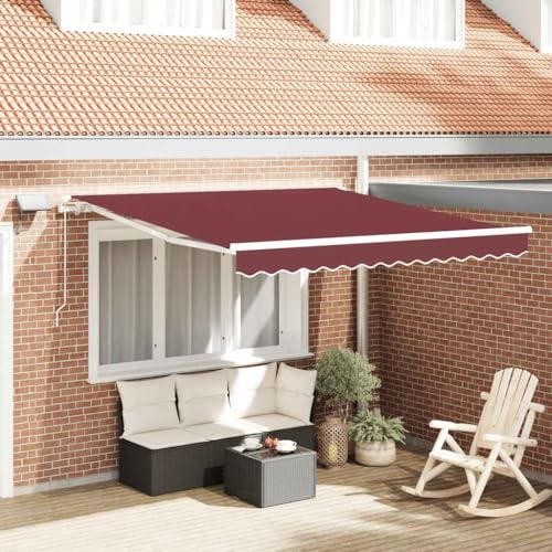 Senkrechtmarkise Markisen Klemmmarkise,Markise Manuell mit LED Weinrot 300x250 cm,Für Terrasse Balkon,Einfache Montage Ohne Bohren,Vielseitig Einsetzbar