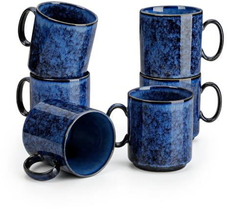 vancasso STARRY Lot de 6 Tasses à Café en Grès - 360ml - Ensemble de Mugs avec Anse pour Thé, Café, Lait, Cappuccino - Résistant au Lave-vaisselle et Micro-ondes - Bleu
