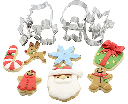 Christmas gigerbread Cookie Biscuit Cutter Set of 7Pcs Steel Metal Star Santa Snowflake Reindeer Shapes Moulds