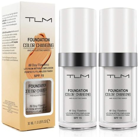 TLM Colour Changing Foundation, 2Pack Flawless Color Changing Foundation Makeup Base Moisturizing Liquid Foundation for Women, Concealer Cover, Girls SPF15, Sunscreen, Non-Greasy,Long Lasting