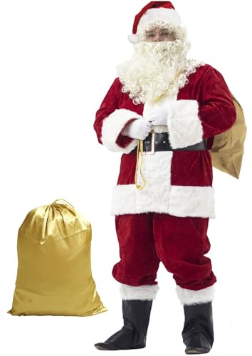 Ahititi Jultomtedräkter för män, lyxig sammet julkostym set för vuxna (10 st) XL