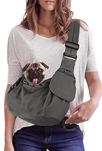 Nasjac Tragetasche Hund, Hand frei Hundetragetuch mit Bodenstützen Komfortable hundetasche mit Verstellbarem Gepolstertem Schultergurt und Reißverschlusstasche für klein Hunde Katzen im Freien Reisen