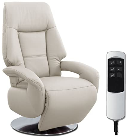 Cavadore Ledersessel Edinburgh / Fernsehsessel mit elektrisch verstellbarer Relaxfunktion / 2 E-Motoren / 74 x 114 x 77 / Echtleder: weiß