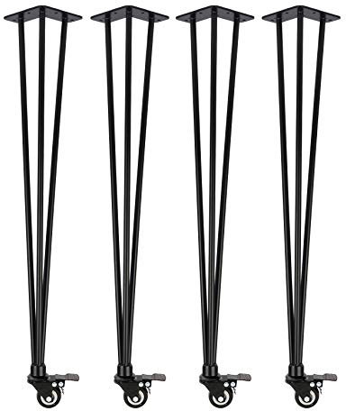 Natural Goods Berlin 4X Hairpin Legs 'n'Roll | bewegliche Haarnadel Tischbeine rollbar | Tischgestell auf Rollen, Tischkufen flexibel DIY (72cm (Esstisch/Schreibtisch), Schwarz)