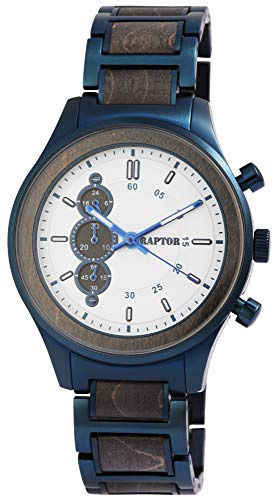 Raptor Herren-Uhr Holz Edelstahl Stoppuhr 24 Stunden Analog Quarz RA20332 (Edelstahl/Ahorn)