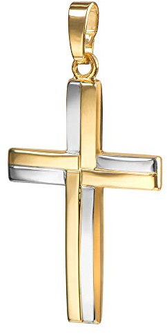 JEVELION Kreuz-Anhänger 750 Gold 18 Karat bicolor für Damen, Herren und Kinder als Ketten-Anhänger mit Schmuck-Etui