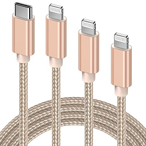 GlobaLink USB C to Lightning Cable, 3Pack 123M【MFi-Certified】Nylon Braided iPhone Charger Cord Super Fast Charging Data Lead Compatible with iPhone 12 11 Pro Max XR X 8 Plus SE,iPad Mini MacBook-Gold