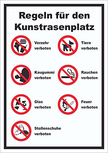 HB-Druck Schild Regeln Kunstrasenplatz hochkant A3 Rückseite selbstklebend