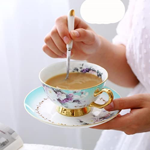 Juego de té de la tarde inglés de China Juego de tazas de café de cerámica Juego de té de flores Juego de té europeo de cerámica de estilo jardín-A