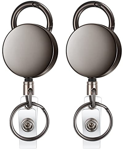 pzihao 2 Stück Schlüsselrolle Schlüsselanhänger Ausziehbar, Schlüsselband mit Stahlseil Einziehbarer, Ausweishülle Ausweishalter Schlüsselkette mit 68cm Stahldrahtseil - Schwarz