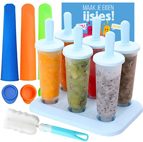 Molde para Helados, 11Pcs Moldes Paletas Reutilizables 6 moldes para Hielo, 3 Moldes Silicona Paletas con Cepillo de Limpieza Sin BPA y Moldes para Paletas Helados Niños Pequeños y Adultos, Azúl