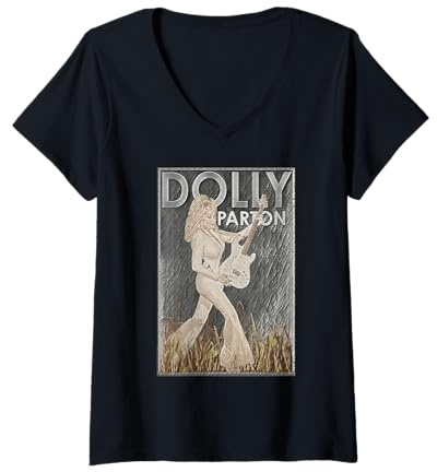 Womens Rock n Roll Dolly Parton V-Neck T-Shirt