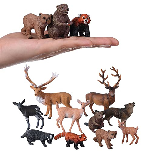JOKFEICE Waldtiere Figuren 10 STK. Realistische Tierfiguren Hirsch Actionmodell für Wissenschaftsprojekt Frühes Lernspielzeug Kuchendeckel Weihnachten Geburtstag Geschenk für Kinder