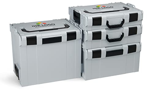 L-BOXX Sortimo L-Boxx Werkzeugkoffer Set ohne Inhalt | Größe 102-374 in Grau | leere Werkzeugkästen aus Kunststoff, personalisiert mit Ihrem Logo | kompatibel mit Sortimo L-Boxx System