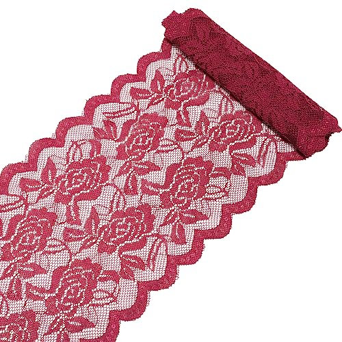 5 Yards 15cm Breite Bunte Elastizität Spitzenbordüre Spitzenband,Rose Blumen Muster Spitzenborte Dekoband Zierspitze Zierband Spitzenstoff zum Nähen DIY Basteln Kleidung Unterwäsche Deko,Weinrot
