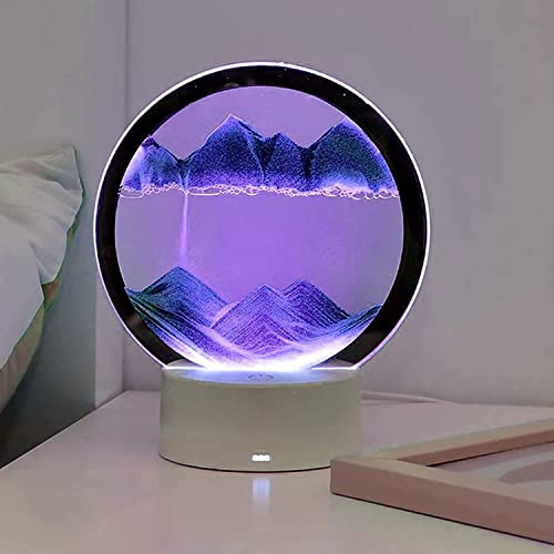 Herbst-dekorative Sandmalerei, Rotierende 3D-Sandmalerei, Dekorative Figur Mit LED-Leuchten, Dynamisches Sandglas-Set, Schreibtischdekoration, Fließendes Meer Und Sandlandschaftsrahmen(Violett)