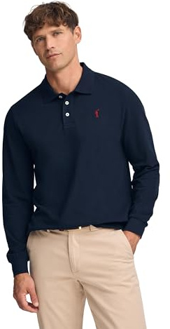 Polo Club Polo de Manga Larga Azul Marino Hombre con Logo Bordado 100% Algodón Regular Fit