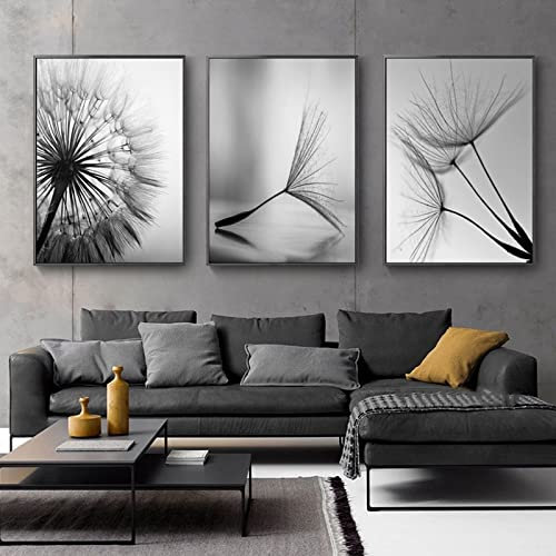 HEHGVCF Poster 3er Set Leinwandbilder Schwarz Weiß Pusteblume Abstrakt Leinwand Bilder Kunstposter für Wohnzimmer Deko Wandbild Schwarz und Weiß Ohne Rahmen (Pusteblume,50 x70cm)
