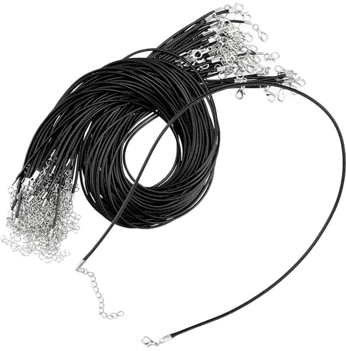 HAKZEON 100 PCS 20 Inch Black Necklace Cord with Lobster Clasp, 1.5mm Waxed Necklace String Cord, Bulk Necklace Cords Chain for DIY Bracelet Necklace Jewelry Making Accessories
