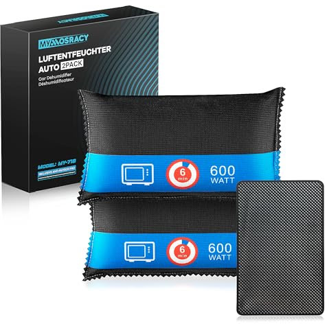 MOSRACY Deshumidificador de coche, 2 bolsas deshumidificadoras de 400 g, deshumidificador, cojín deshumidificador reutilizable para evitar la humedad, la humedad y la condensación, con relleno