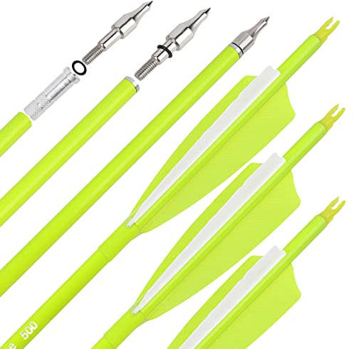 surwolf 31 Carbonpfeile Bogenschießen Jagdpfeile 500 600 Spine mit Feder Fletched Target Übungspfeile für Bogenschießen Compound & Recurve & Langbogen 6/12 Stück (12, gelb, Spine 600)