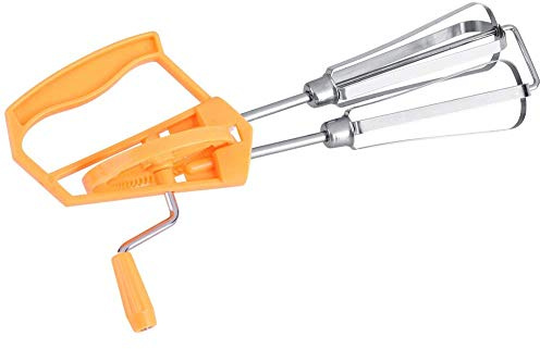 Batidor Manivela Batidor de Huevos de Mano Giratorio de Acero Inoxidable, Manivela Manual Batidor de Huevos Mezclador Herramienta de Cocina (Naranja)