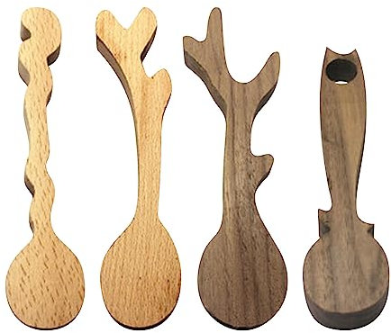 4 x Holzschnitzlöffel, unlackiertes Holzhandwerk-Set, Löffel-Schnitzset, Holzschnitzklöcke, Holzrohling zum Schnitzen