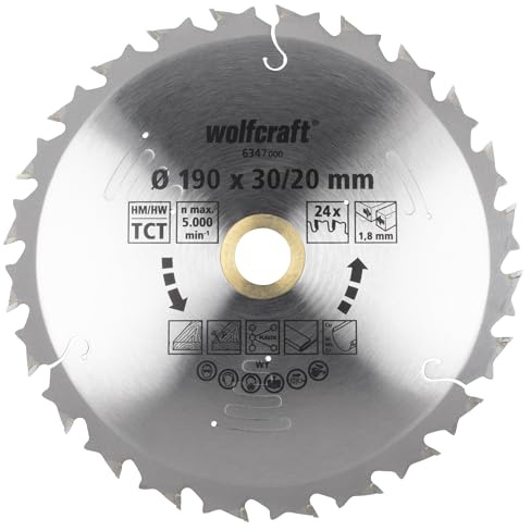 wolfcraft Kreissägeblatter für Akku-Handkreissägen 190x30/20 I 6347000 I schnelle, mittelgrobe Schnitte