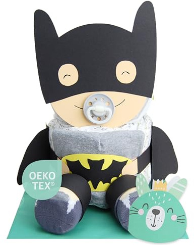 Windeltorte ® Batbaby [Superhelden Fangeschenk]- Geschenk zur Geburt - Babyparty - Baby - Babyshower - Pullerparty - Jetzt Torte kaufen (Grau/Neutral)
