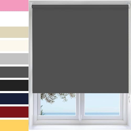 Ev Dekor Roller Blinds - Dark-Grey 150 Width 165 cm Drop | Thermal Insulated UV Protection Trimmable Blackout Roller Blind Child Safe Trim-To-Size Fit Window Blinds for Home Office