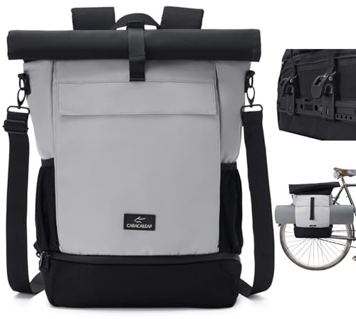 Caracaleap 3 in 1 Urban Fahrradtasche Rucksack für Gepäckträger Damen & Herren, Fahrrad Tasche Rucksack & Gepäckträgertasche Wasserabweisend Fahrradtasche mit Schuhfach Laptopfach Schwarz Grau