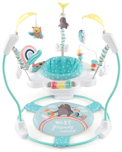 LIFEZEAL Lauflernwagen, Jumperoo Baby mit 360° drehenderm Sitz, Höhenverstellbare Lauflernhilfe mit 9 Spielzeuge, Spielcenter Jungle mit Lichtern & Melodien, für Babys und Kleinkinder (Blau)