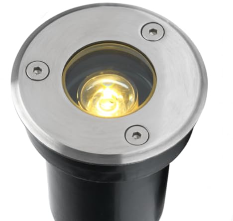 Hamulight LED Bodeneinbaustrahler Bridgelux | Bodeneinbauleuchten - Bodenstrahler - Bodenleuchte - Bodenlampe - Gartenbeleuchtung | 1W - Edelstahl - Rund - Außen - 230V - IP67 - Warmweiß