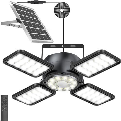INXPHY Solar Shed Light 1200LM Ultra Bright, 174LEDs Motion Sensor Pendant Light with Remote & Timer, 6500K Daylight, IP65 Waterproof, 120° Adjustable 4+1 Solar Powered Light for Garage Camping Plants